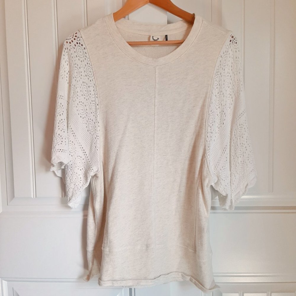 Anthro Akemi + Kin Crochet Sleeve Sweatshirt Tunic - Picture 2 of 10
